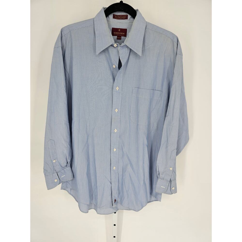 Nordstrom Men's White Striped 2-Ply Broadcloth Relaxed Button-Up Shirt Size 15.5